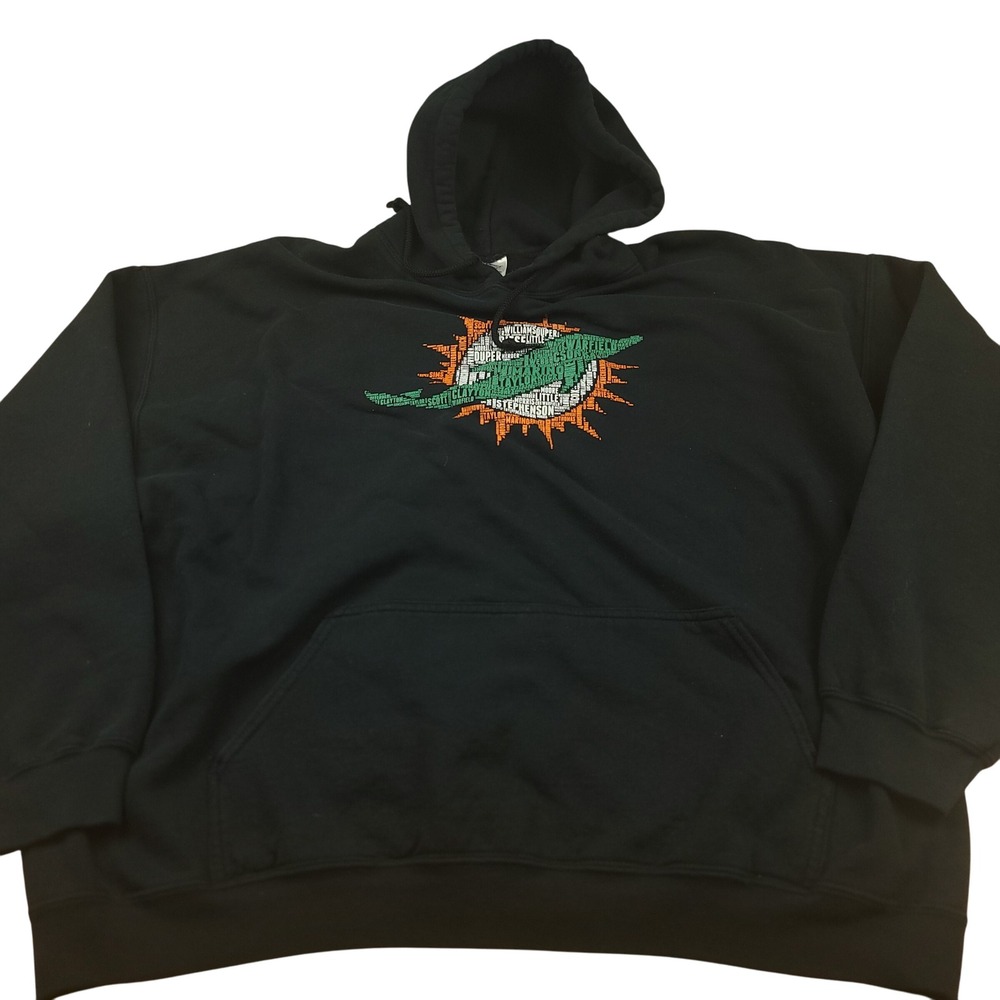 Miami Dolphins Word Cloud Logo Black Gildan‎ Heavy Blend Hoodie Men's 2XL